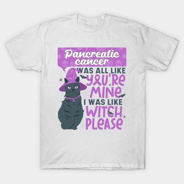 Funny Pancreatic Cancer Mine Witch Please Halloween Dark Cat T-Shirt by porcodiseno